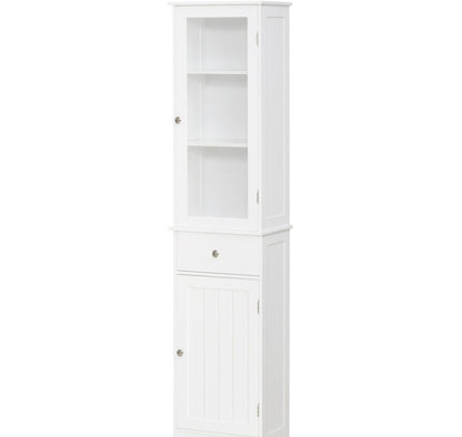 Kleankin Slim Bathroom Storage Cabinet Tall Narrow Linen Tower With Acrylic Door Drawer And Shelves White
