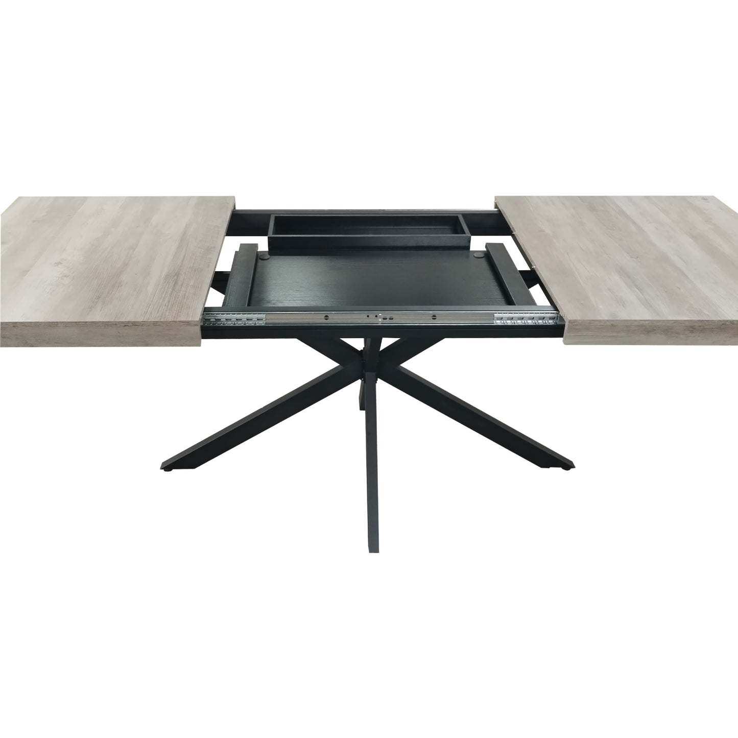 55.11-70.86 Retro Rectangular Stretch Dining Table, Grey Carole Top With Black Embossed Center Pl