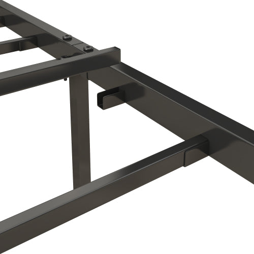 Queen Size Bed Frame With Charging Station, Upholstered Headboard, Metal Platform, Grey