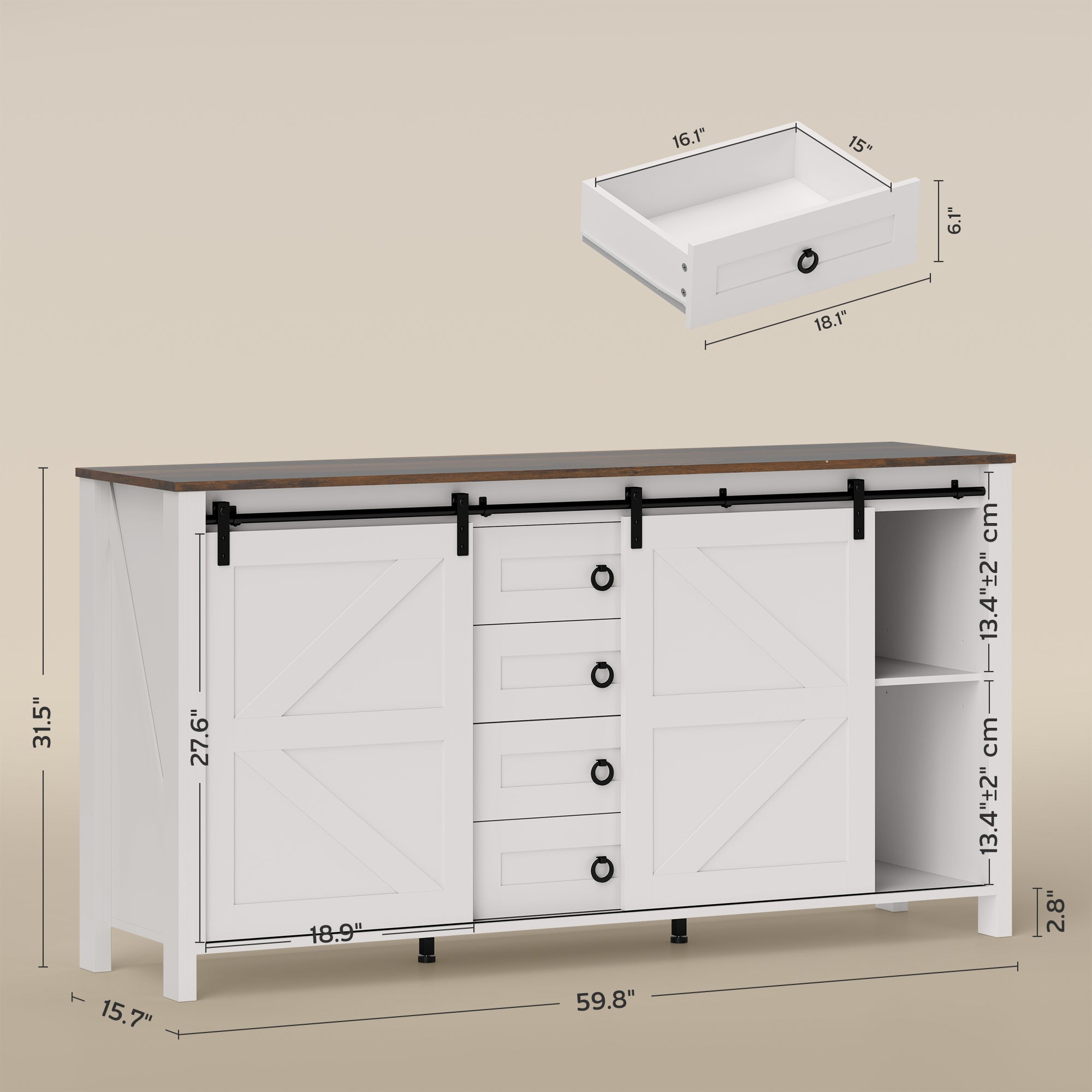 Cream Farmhouse Buffet Cabinet