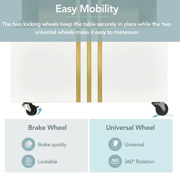 VIDEO Provided ON-TREND Contemporary Coffee Table With Faux Marble Top, Rectangle Cocktail Table With Caster Wheels, Moderate Luxury Center Table With Gold Metal Bars For Living Room, White