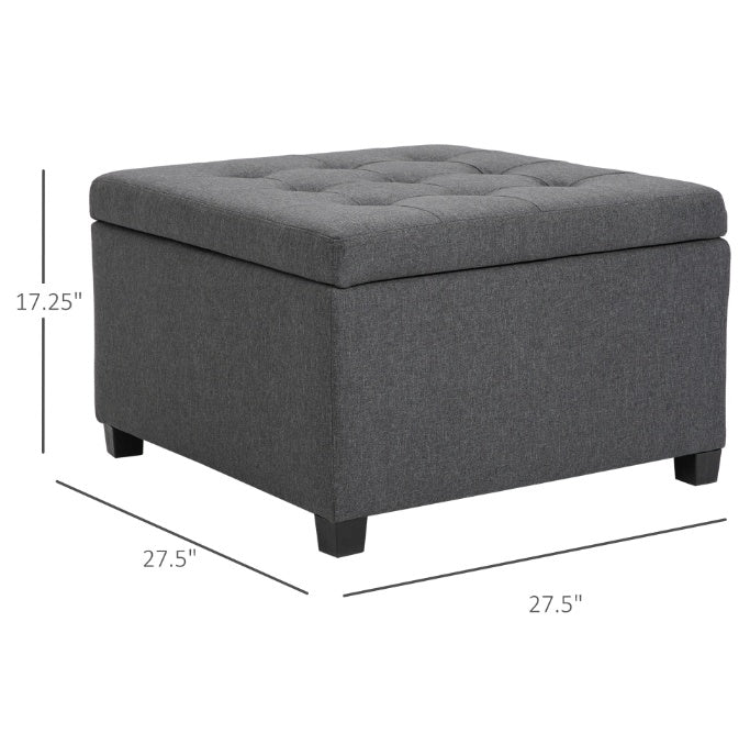 Tufted Storage Ottoman With Lift Top Fabric Metal Hinge Rubberwood Frame Living Room