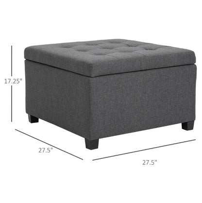 Tufted Storage Ottoman With Lift Top Fabric Metal Hinge Rubberwood Frame Living Room