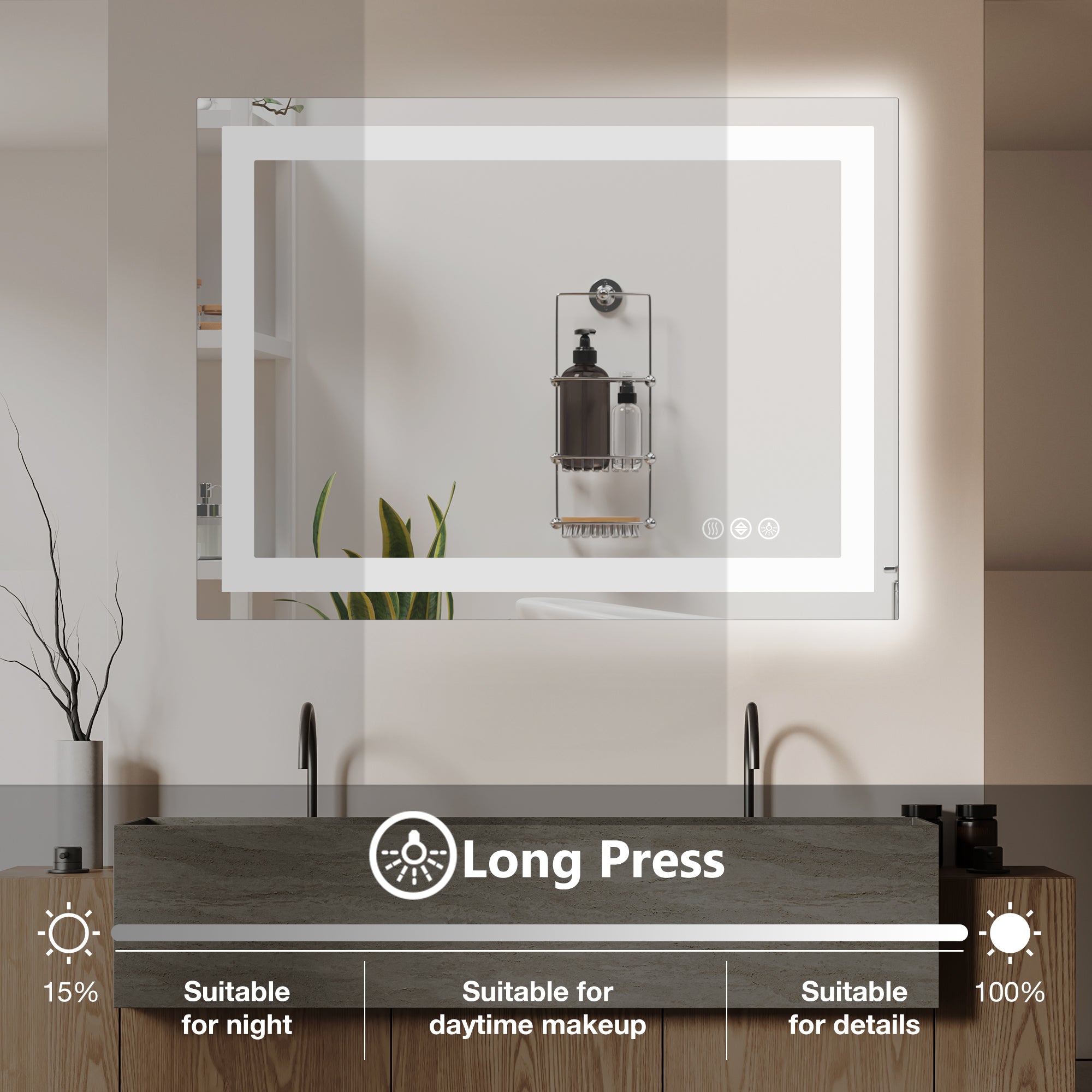 LED Anti-Fog Bathroom Mirror 28x36 Three Modes