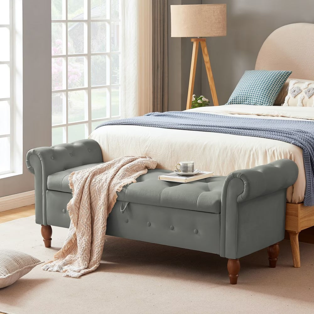 Grey Velvet Storage Ottoman