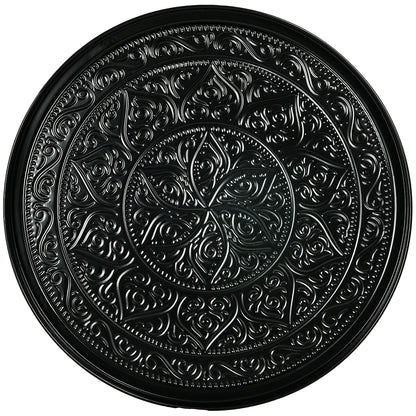 Coffee Table For Living Room, 24inch Round Center Table With Hammered Tray Top And Metal Frame For Bedroom, Black