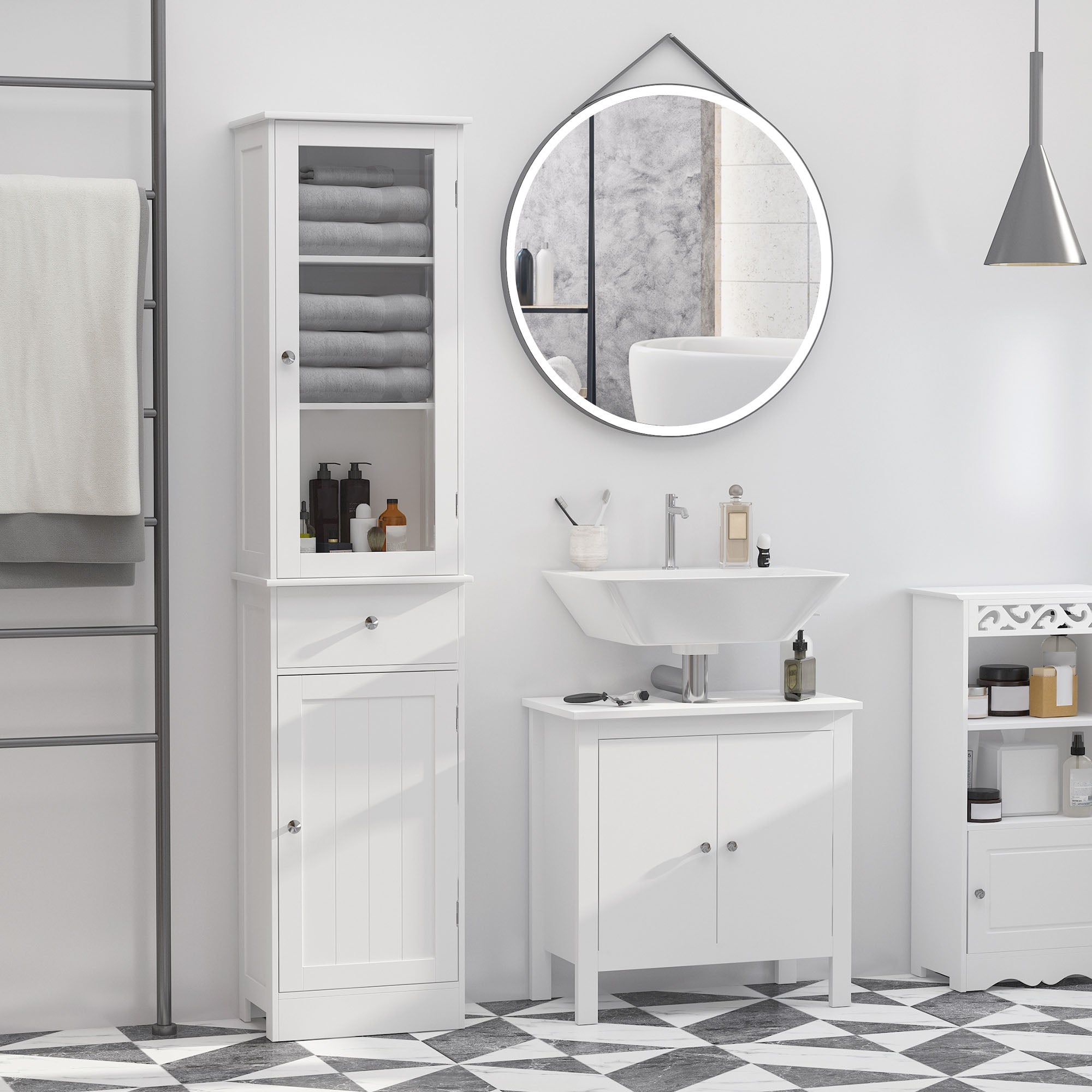 White Tall Linen Cabinet