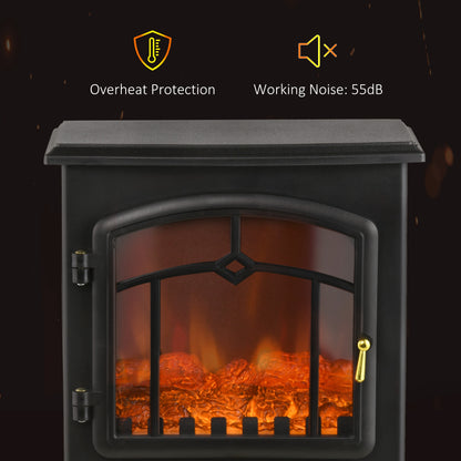 Electric Fireplace Heater Freestanding Fireplace Stove with 3-Side Realistic Flame Overheat Protection 750W/1500W