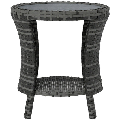 18 Wicker Outdoor Coffee Table, PE Rattan Patio Side Table With 2-Tier Storage, Composite Wood Top, Gray