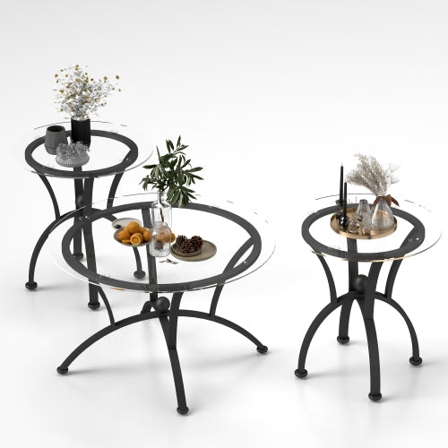 3 Piece Tempered Glass Surface Coffee Table Set Decor Coffee Table