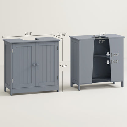 Under Sink Bathroom Cabinet, Pedestal Sink Storage Cabinet with 2 Doors, Shelf and U-Shape, Gray