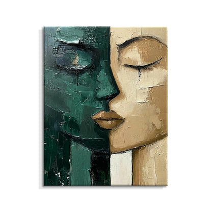 Hand-Painted Oil Painting Modern Art Picture Green And Beige Face Home Living Room Bedroom Bathroom Canvas Wall Art Decor
