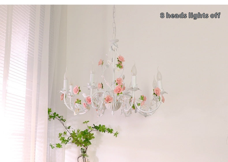 Pastoral Bedroom Chandelier French Living Room Wrought Iron Flowers And Plants Retro Princess Style