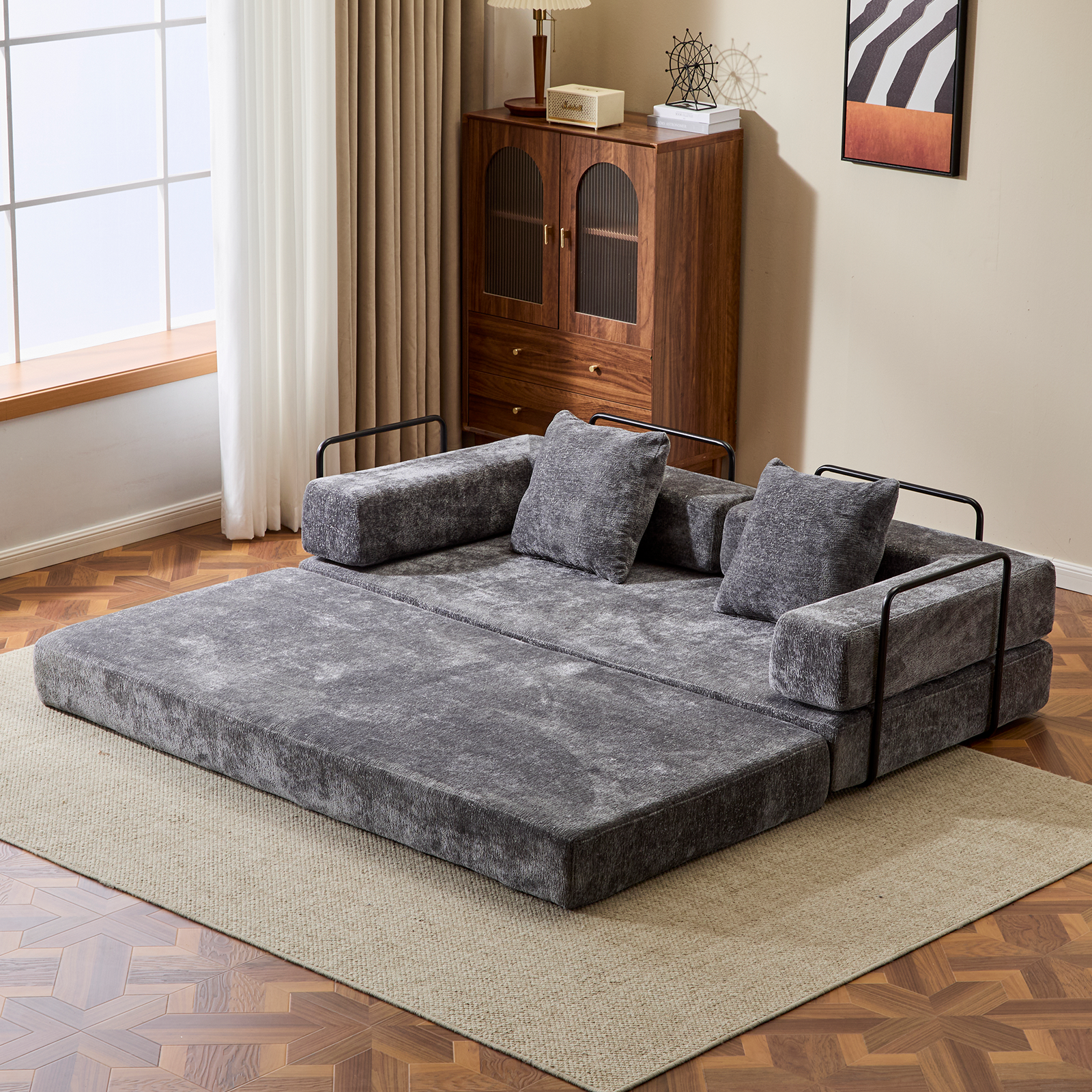 Dark Grey Chenille Futon