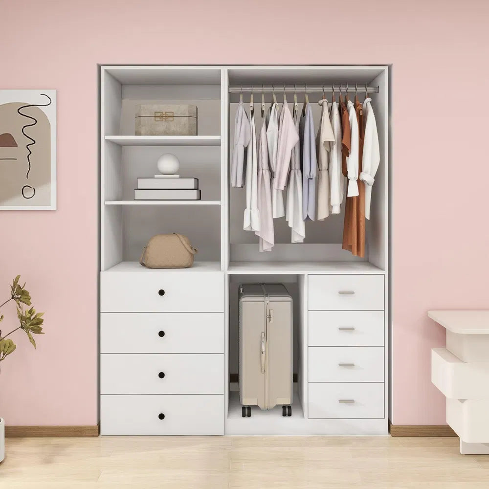 White Modular Closet System With Integrated Drawers