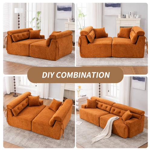 Orange Chenille 4-Seater Sofa