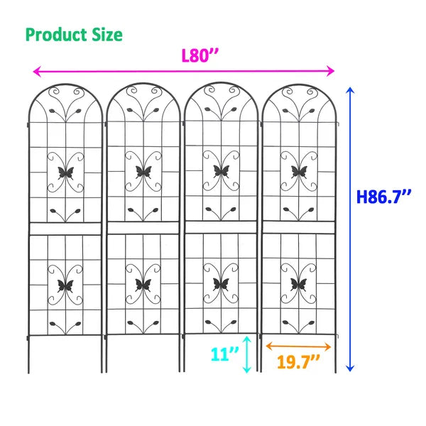 4 Pack Metal Garden Trellis 86.7" X 19.7" Rustproof Trellis For Climbing Plants Outdoor Flower Support