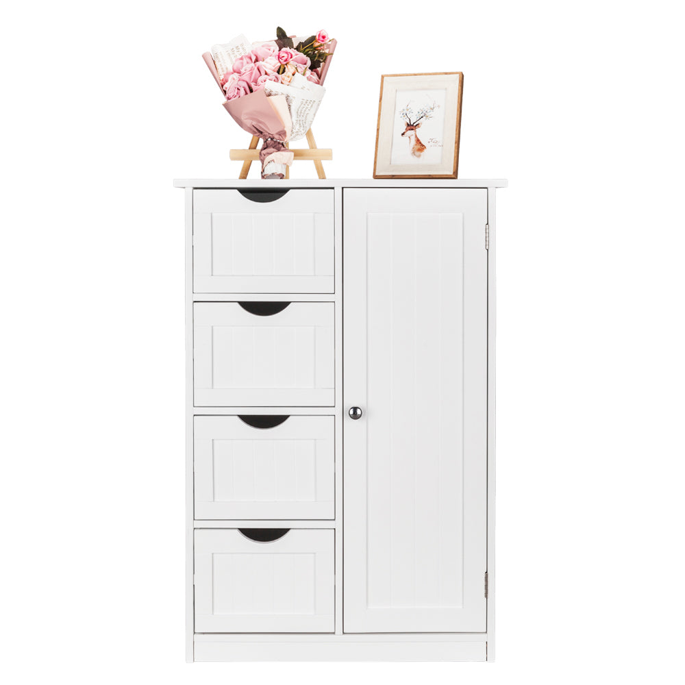 White Bathroom Storage Cabinet Four-Drawer Design
