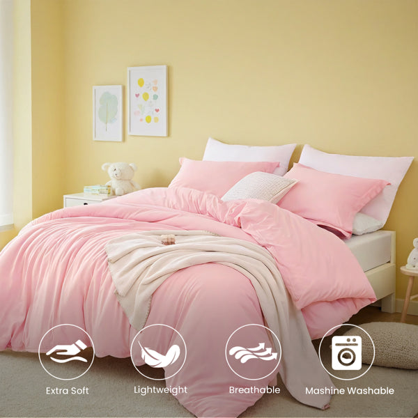 Pink Oversized Duvet Cover Set Adorable Fresh Aesthetic Suits All Genders. Premium Breathable Microfiber With Bohemian Details. Fits Single/double Beds. Perfect For Bedrooms And Hotels. An Ideal Chris