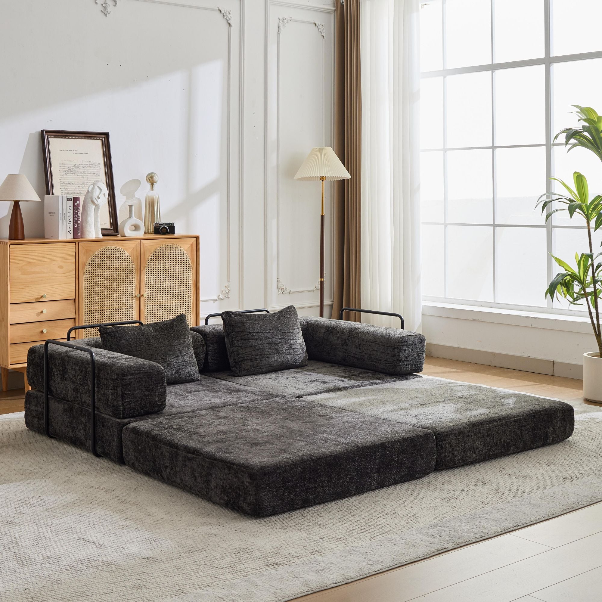 Black Chenille Loveseat Sofa Compact Fixed Frame