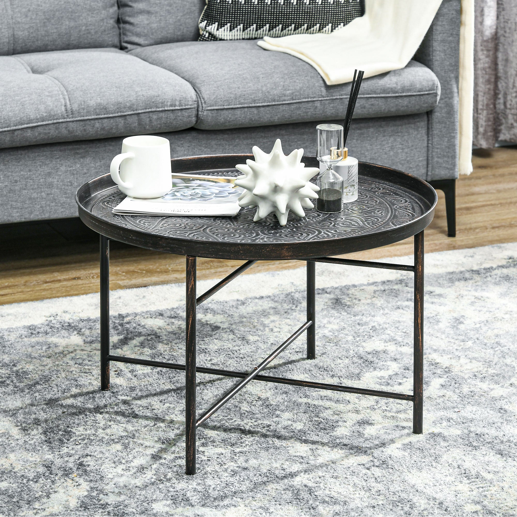Black Hammered Tray Table
