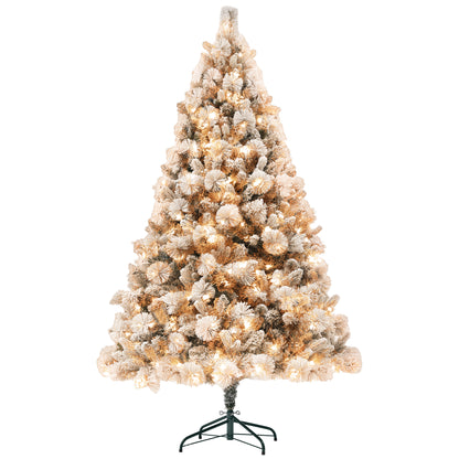 HOMCOM 6.5 Ft Pre-Lit Artificial Christmas Tree With 350 Clear Lights And 1107 Tips, Snow Flocked Christmas Tree With Metal Stand, Hinged Xmas Tree For Home Office Holiday, Green