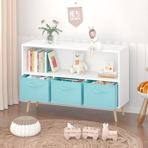 Fiberboard Children's Bookshelf With Foldable Fabric Drawers