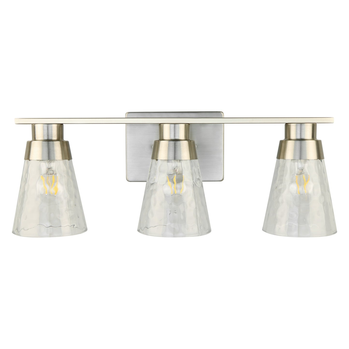 3 Light Brushed Nickel Bathroom Vanity Light Fixtures With Clear Hammered Glass Shade, 22 Inch Bathroom Lighting Fixtures Over Mirror, For Bathroom Shower Toilet
