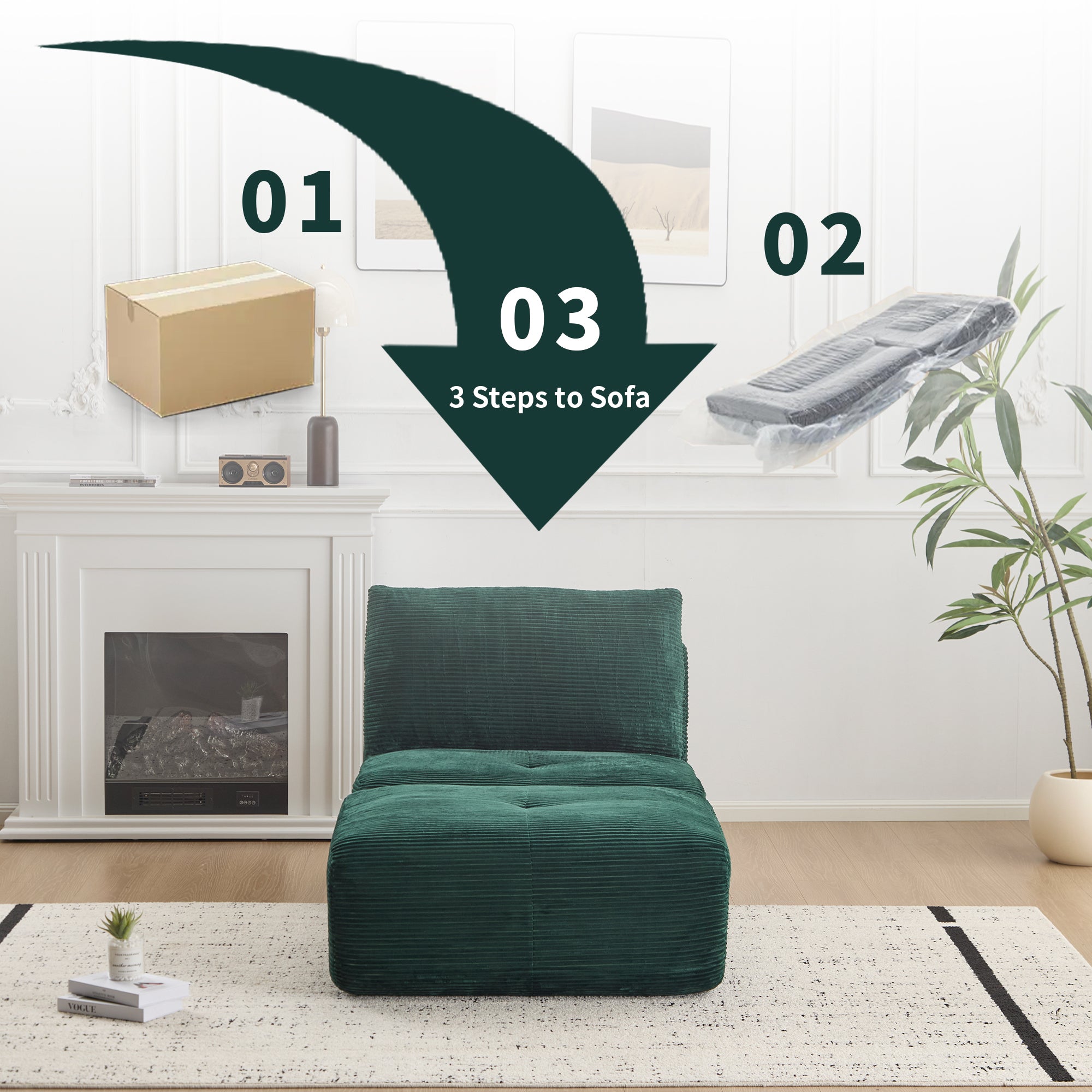 Green Corduroy Chaise Sofa
