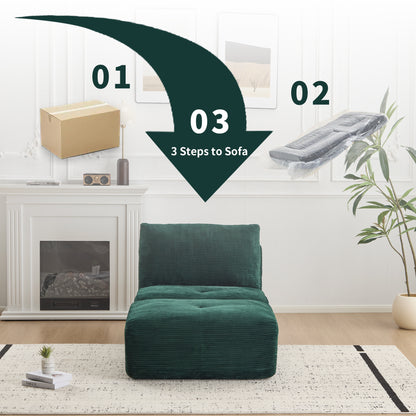 Modern Memory Foam Compressed Sofa,Single Chaise Longue For Living Room,Pet-Friendly Cloud Modular Sectional Sofa,Corduroy Fabric,Movable Ottoman,No Assembly Required,Green