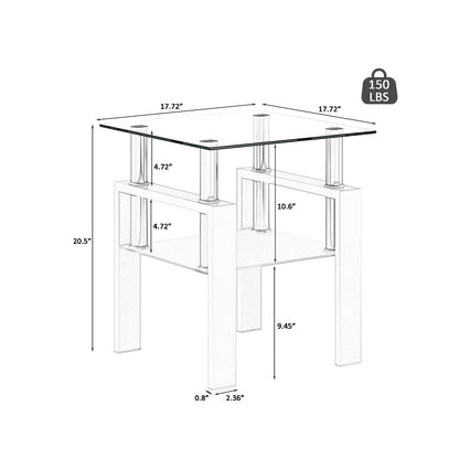 2-Pc Modern Tempered Glass Coffee Tea End Tables For Living Room