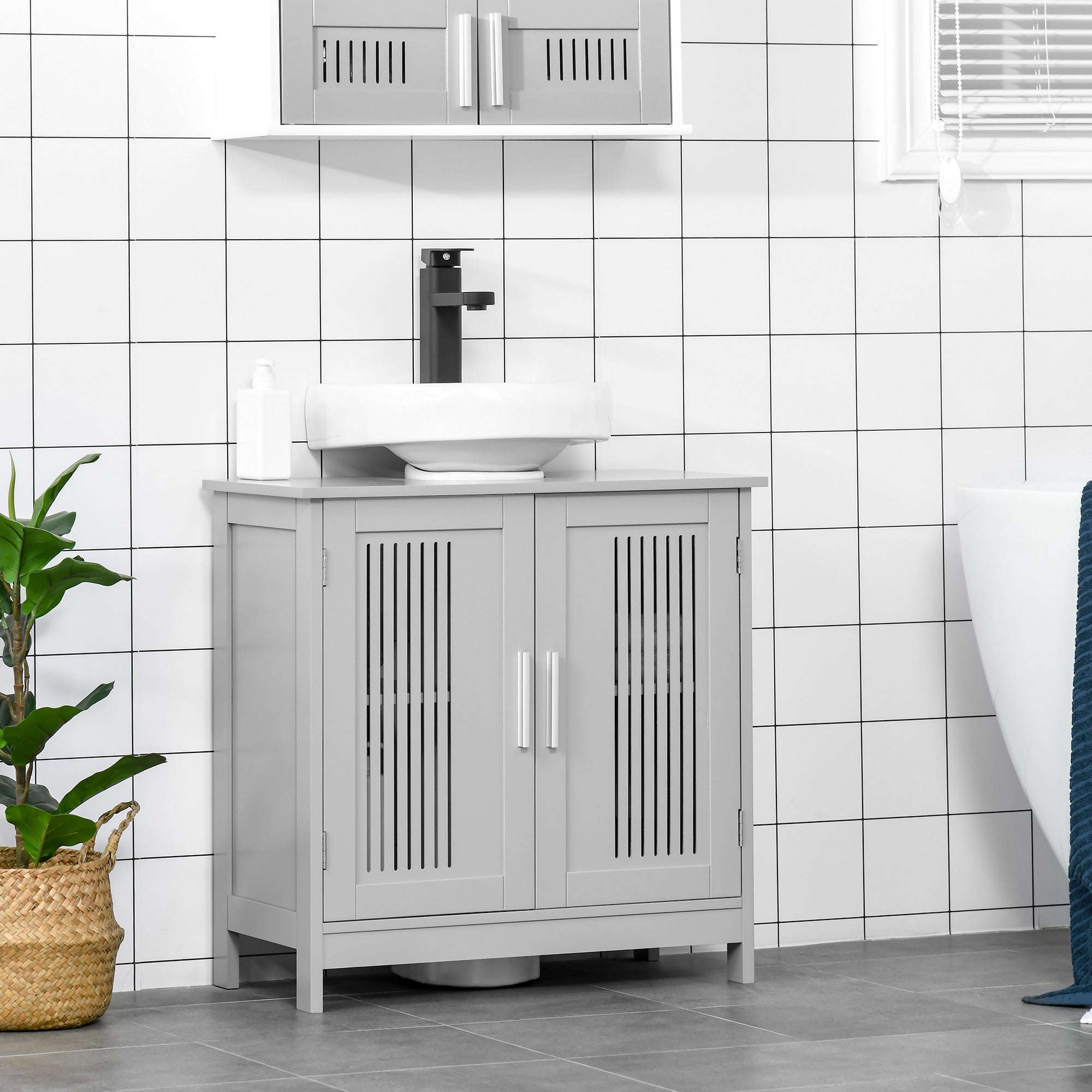 White Pedestal Sink Cabinet Adjustable Shelves