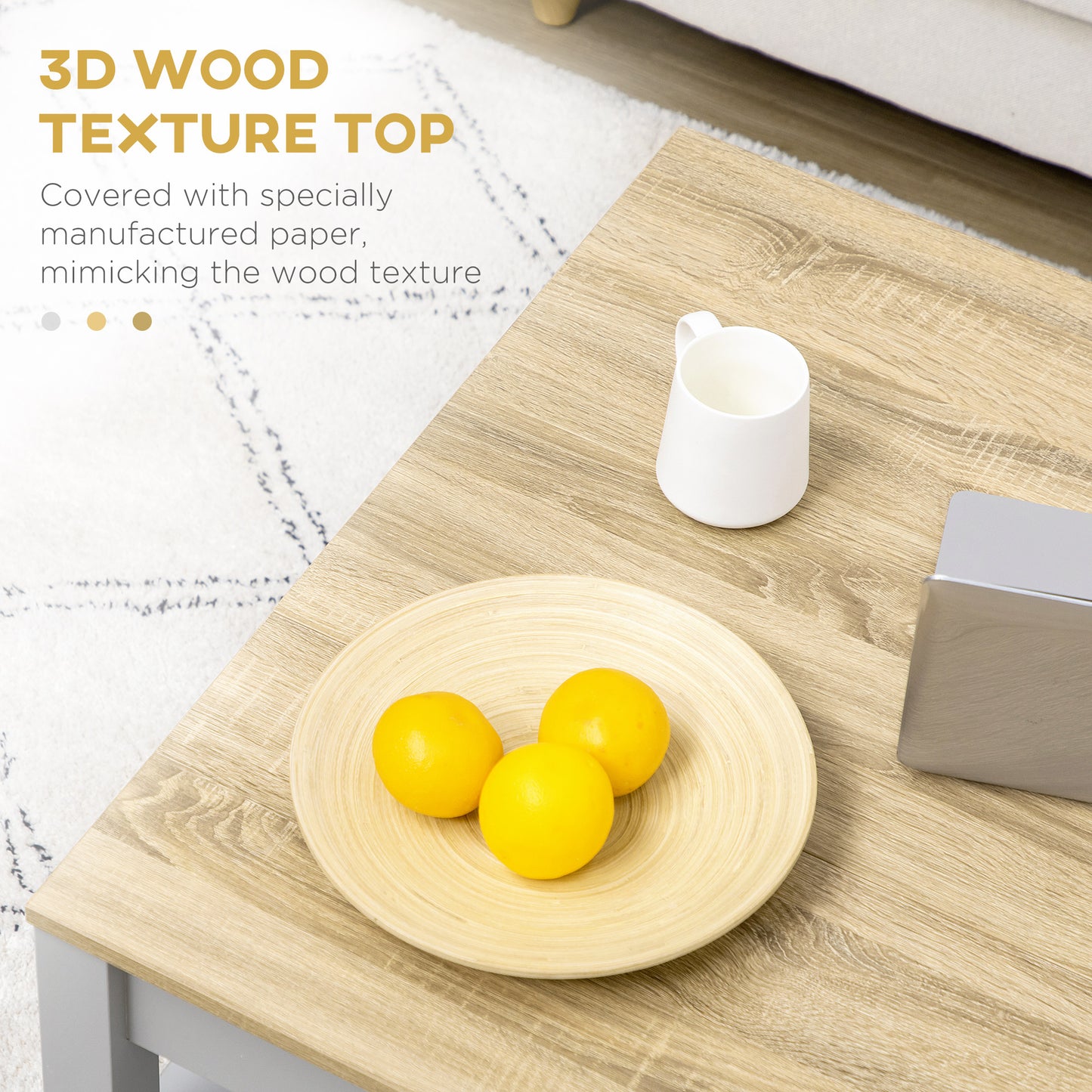 Square Coffee Table with Storage for Living Room, Natural/Gray