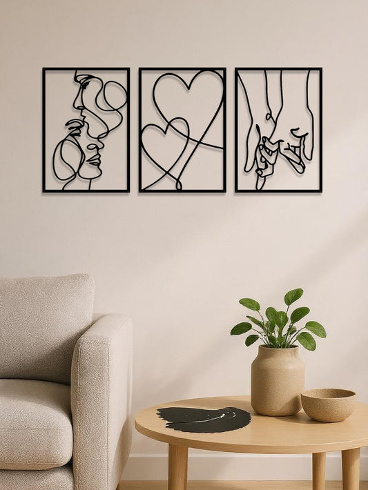 3 Piece Romantic Metal Wall Art Set Minimalist Couple Silhouette For Living Room