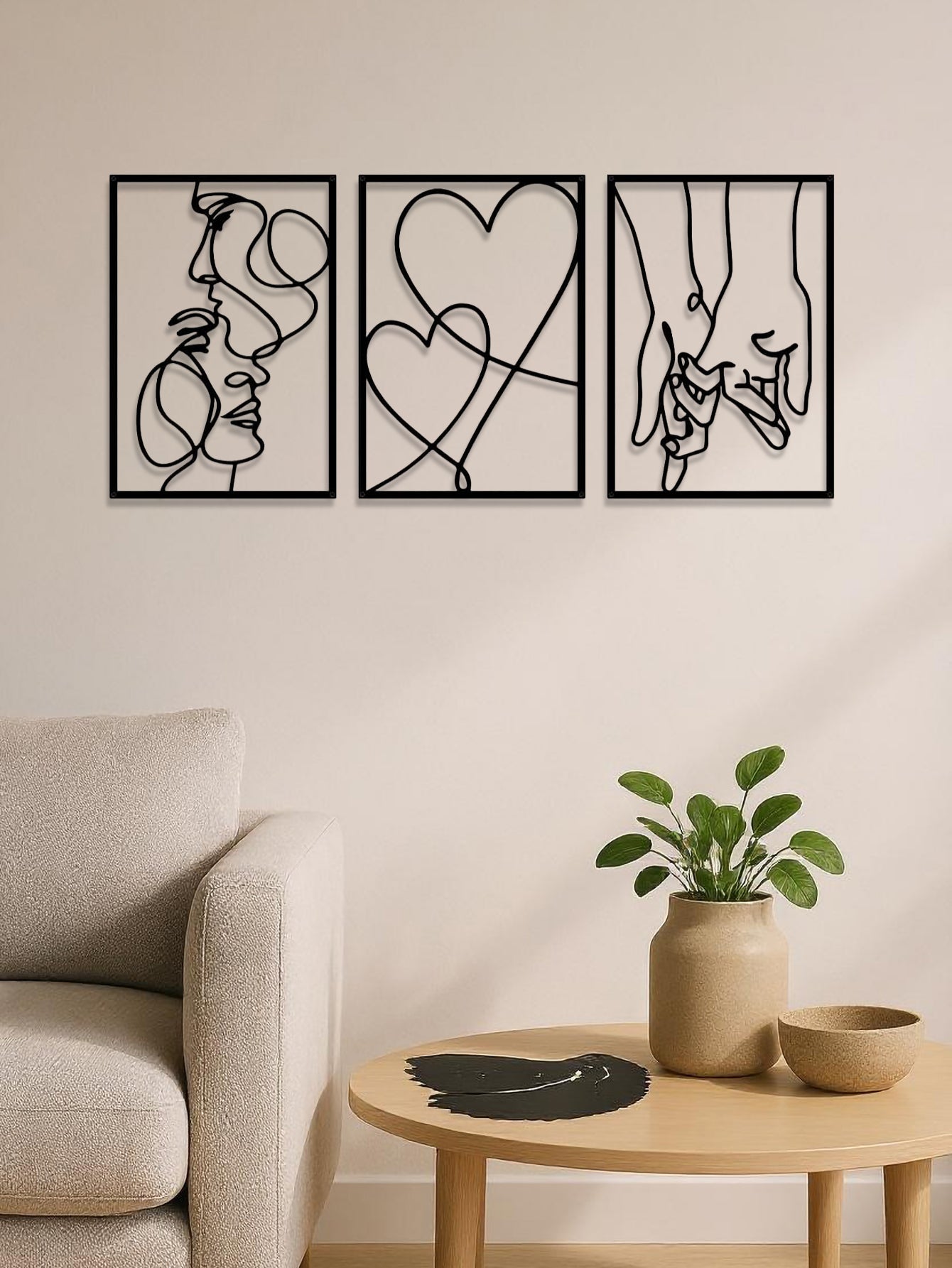 3 Piece Romantic Metal Wall Art Set Minimalist Couple Silhouette For Living Room