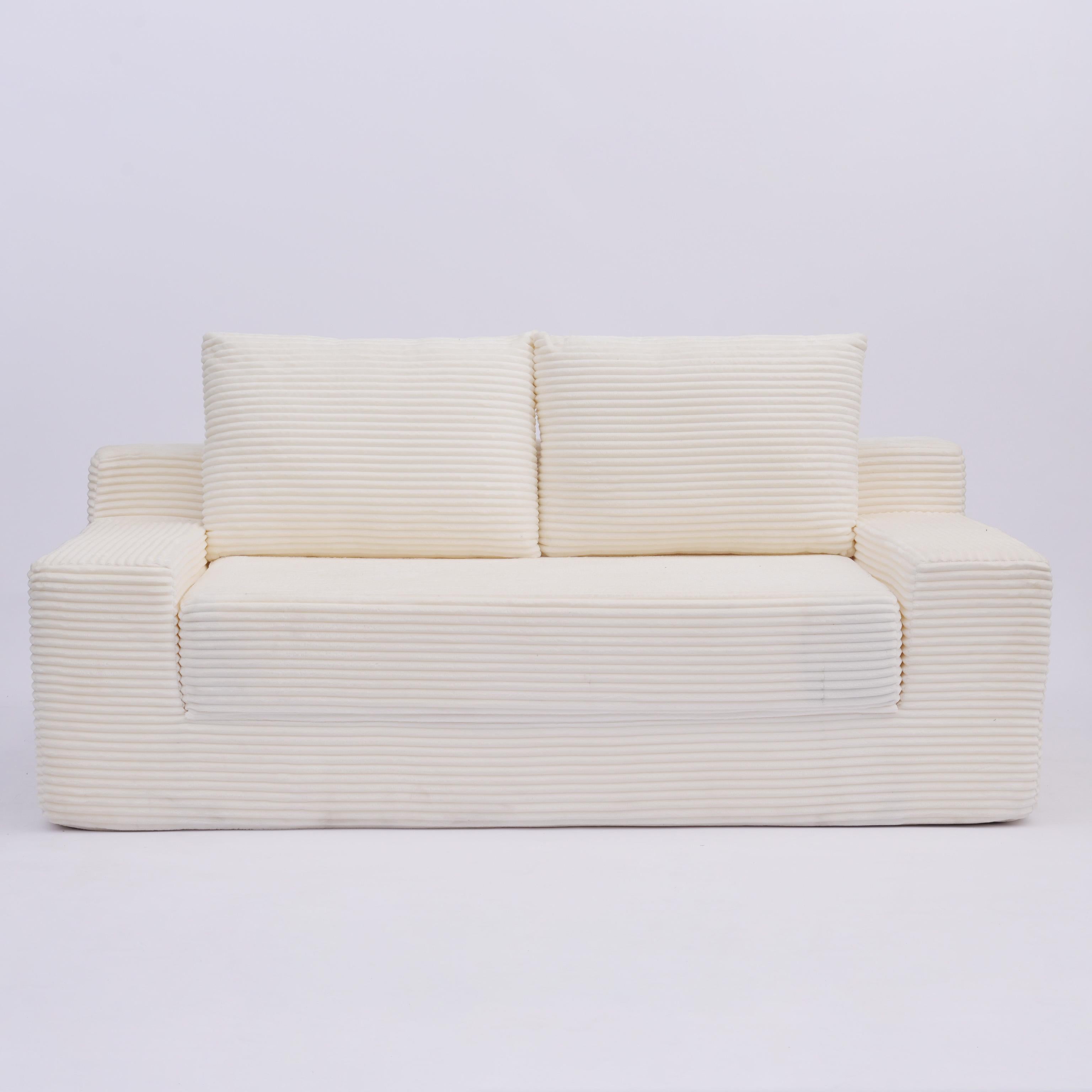 White Corduroy Loveseat Sofa Reversible Cushions