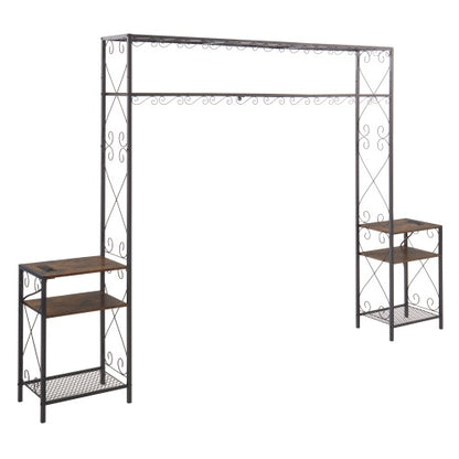 Queen Bed Frame With 2 Nightstands Headboards With Storage Cabinet, Headboard With Shelves, Bookcase Headboard Queen Easy Assembly For Bedroom Iron And Wood Rustic Brown