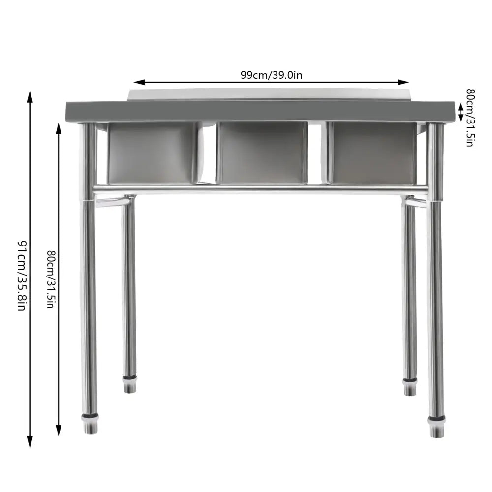 3-Compartment Sink, Stainless Steel Commercial Kitchen Sink with 2 Faucets, Large Laundry Wash Basin for Restaurants, Bathroom