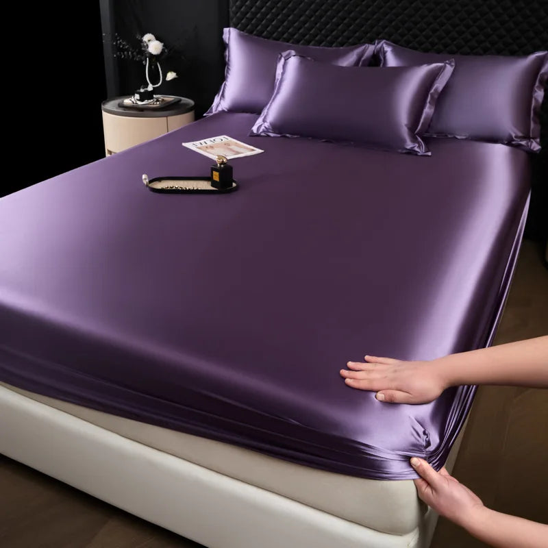 Purple satin 3 pcs high end 100% mulberry silk sheet set with fitted sheet and pillowcases luxury bed linen