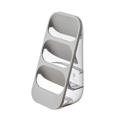 Gray and sage green 3-tier kitchen utensil organizer with chrome-finished minimalist three-compartment egg carton holder cutlery rack