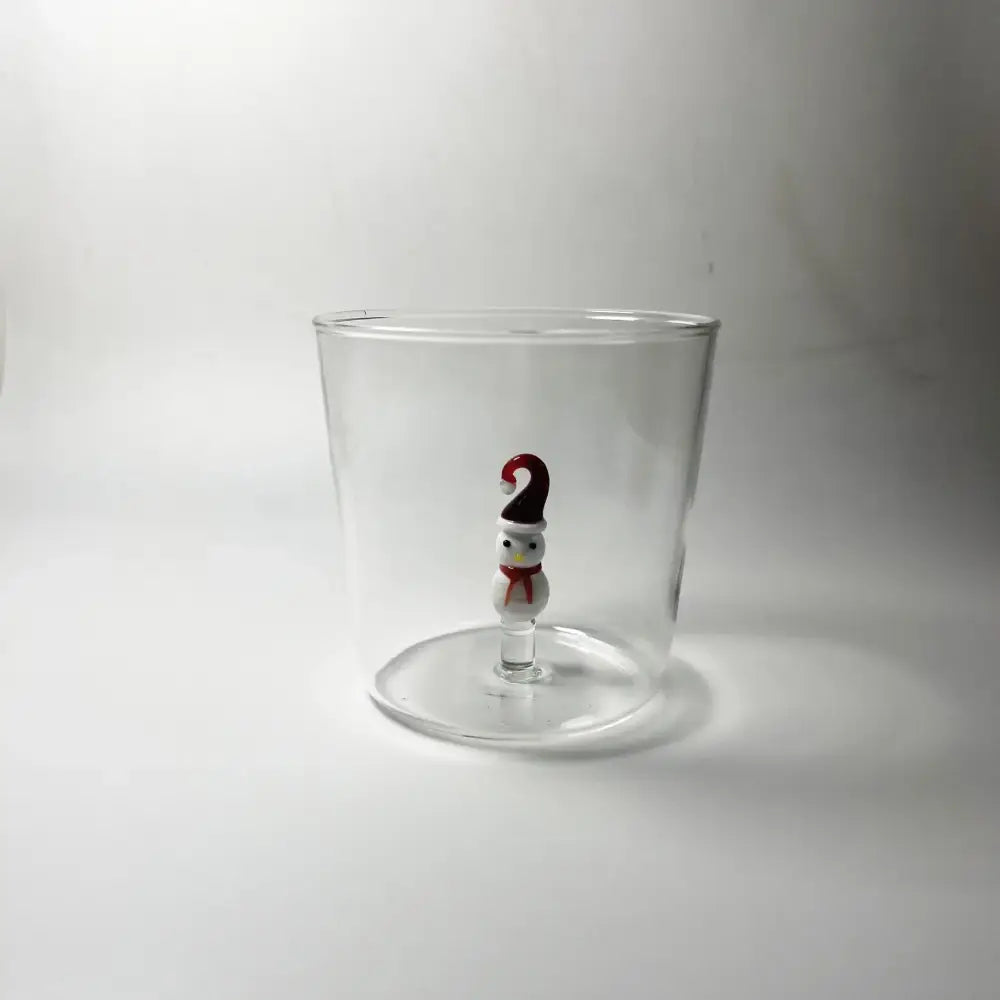 Clear glass 300ml 3d christmas tree wine glass with a handcrafted snowman figurine for holiday dining room use