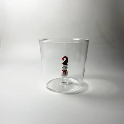 Clear glass 300ml 3d christmas tree wine glass with a handcrafted snowman figurine for holiday dining room use
