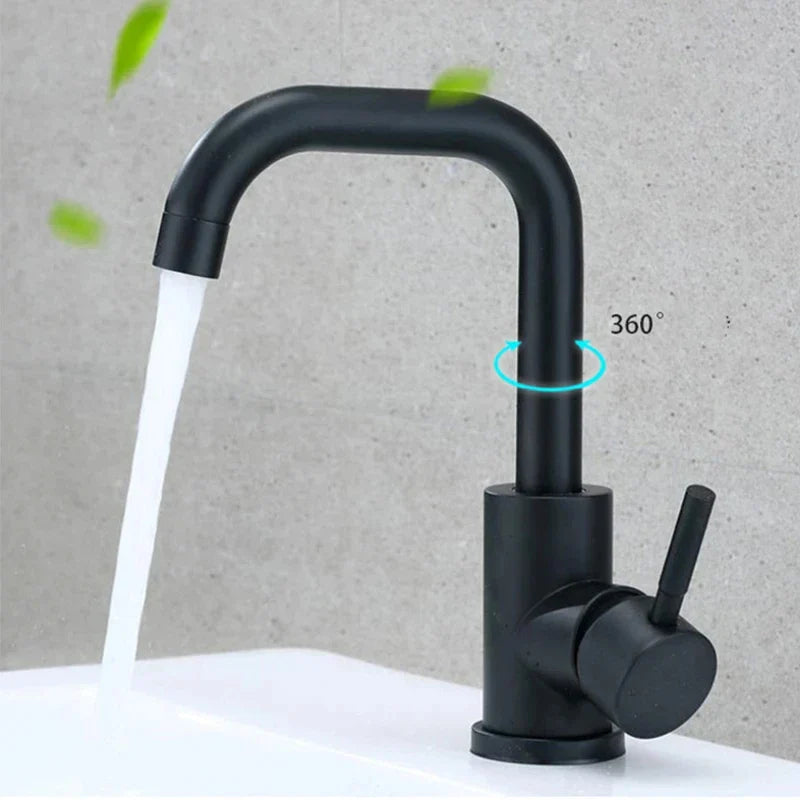 Black matte stainless steel single hole bathroom basin faucet with 360 rotating single lever handle housing material stainless steel