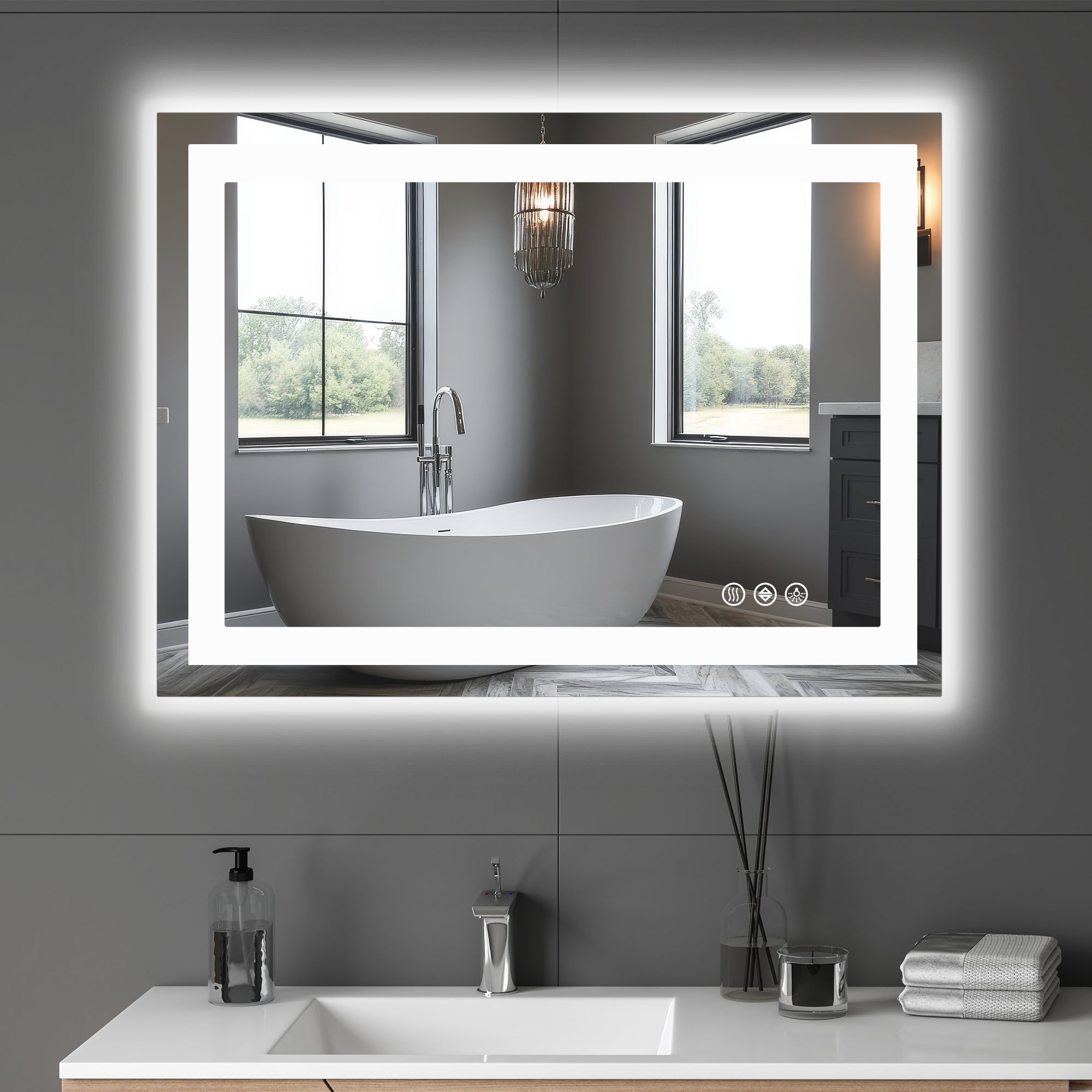 LED Anti-Fog Bathroom Mirror 28x36 Three Modes