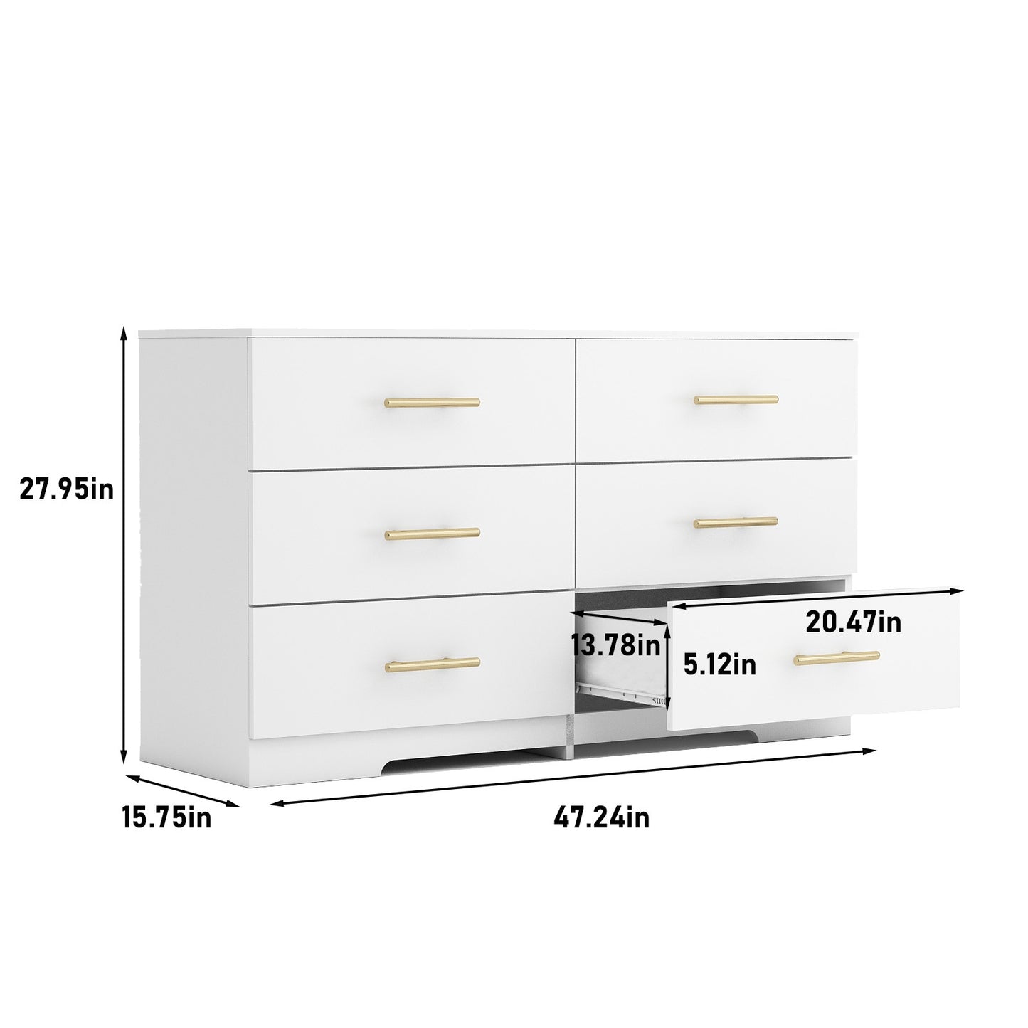 White Color Large 6 Drawers Chest Of Drawer Dressers Table With Golden Handle