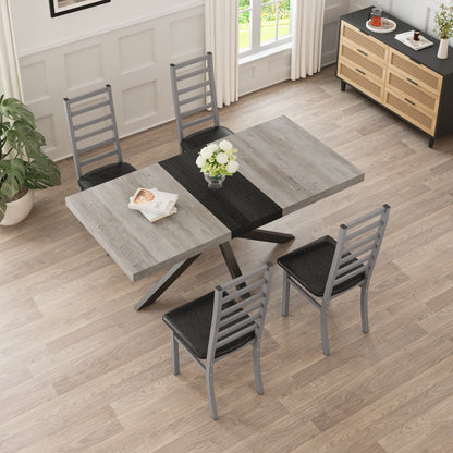 Metal Dining Chairs Set Of 4, Steel Legs And PU Leather Seats, High Back Armless Dining Chairs, For Kitchen, Living Room, Grey