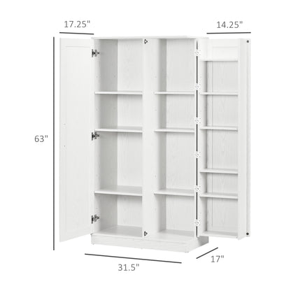 Kitchen Pantry Storage Cabinet, 14-Tier Freestanding Kitchen Cupboard for Living Room, Dining Room Storage, White