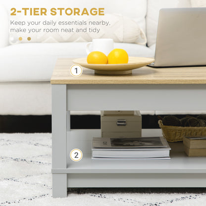 Square Coffee Table with Storage for Living Room, Natural/Gray