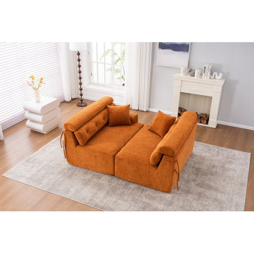 Orange Chenille 4-Seater Sofa