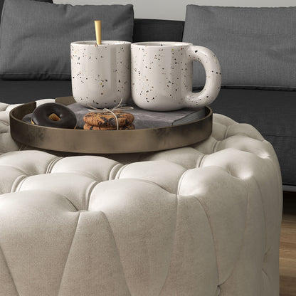 Round Ottoman Coffee Table with Velvet-feel Upholstery